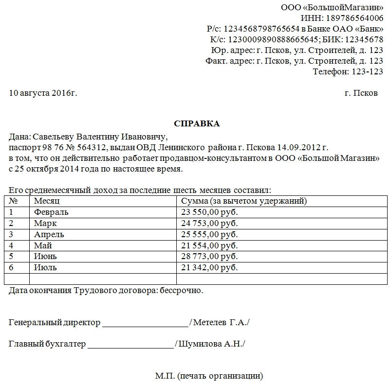 Справка о зарплате ип образец в рб